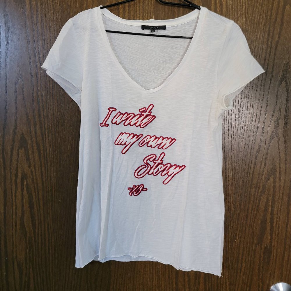 RARE Unique White Euro Chic I Write My Own Story Tee from Nikkie Size Medium